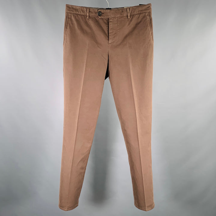 BRUNELLO CUCINELLI Size 32 Brown Cotton Flat Front Casual Pants