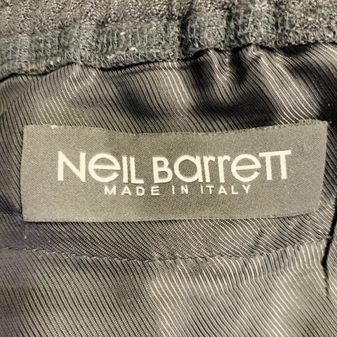 NEIL BARRETT Size S Black Herringbone Virgin Wool Elastic Waistband Casual Pants