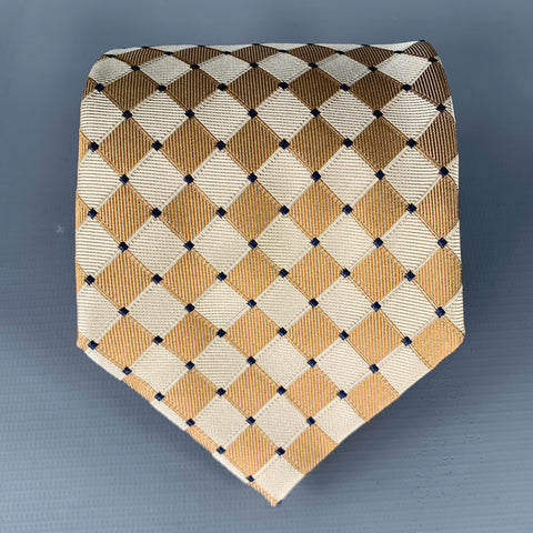 TASSIO Beige Cream Checkered Silk Tie