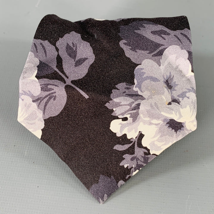 PAUL SMITH Grey Charcoal Floral Silk Tie
