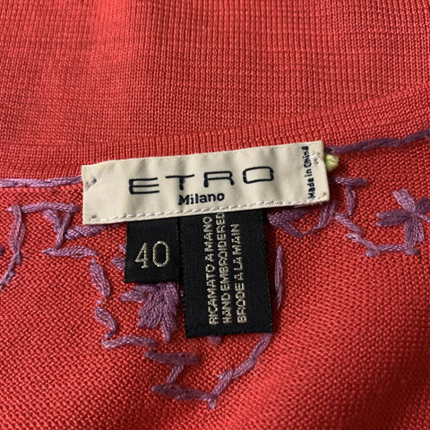 ETRO Size 4 Lavender Coral Silk Embroidered Tank Casual Top