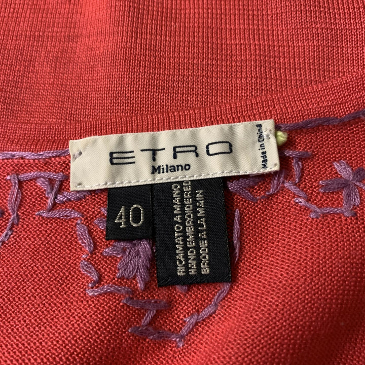 ETRO Size 4 Lavender Coral Silk Embroidered Tank Casual Top