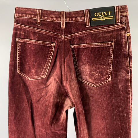 GUCCI Size XS Burgundy Velvet Cotton Flared Denim Jeans