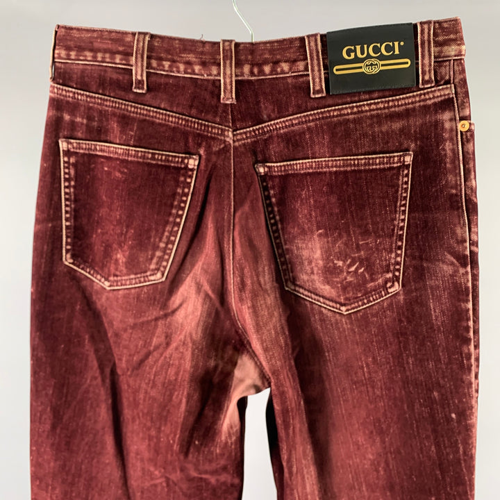 GUCCI Size XS Burgundy Velvet Cotton Flared Denim Jeans
