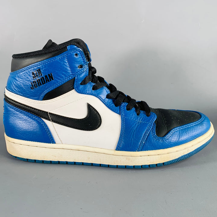 NIKE Size 10 Blue White Black Color Block High Top Sneakers