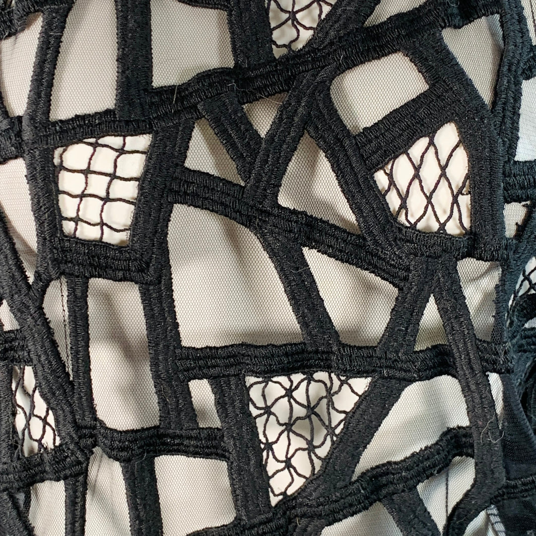 IRO Size 8 Black Mesh Geometric Crew Neck Sleeveless Casual Top