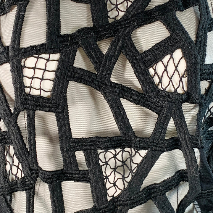 IRO Size 8 Black Mesh Geometric Crew Neck Sleeveless Casual Top
