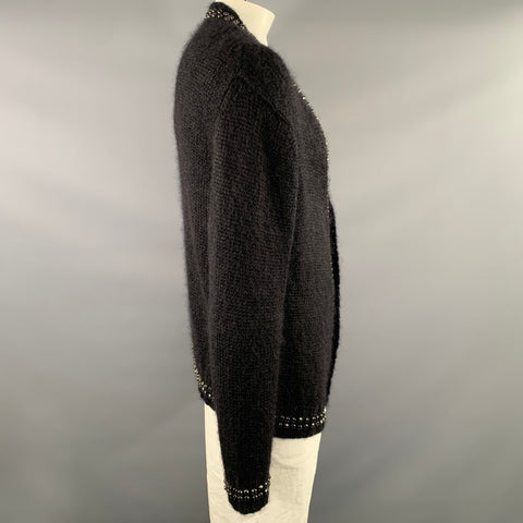 AMIRI Size L Black Silver Embellishment Mohair Blend Button Up Cardigan