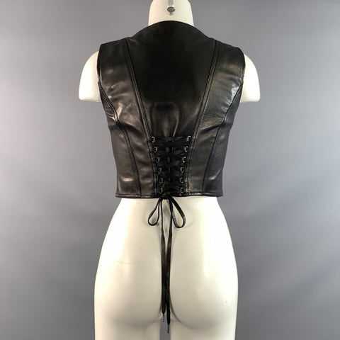 RED VALENTINO Spring 2016 Size 42 Black Leather Cropped Casual Top