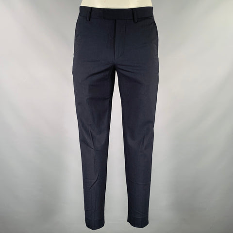 SANDRO Size 32 Navy Wool Blend Flat Front Dress Pants