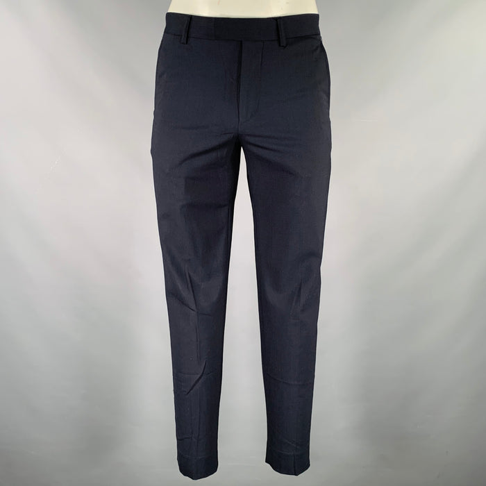 SANDRO Size 32 Navy Wool Blend Flat Front Dress Pants