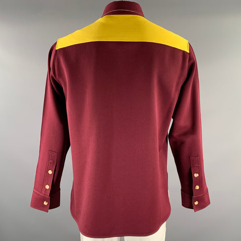 CALVIN KLEIN Size L Burgundy Yellow Color Block Wool Shirt Jacket