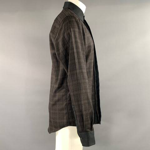 DOLCE & GABBANA Size M Black Brown Plaid Wool Silk Long Sleeve Shirt