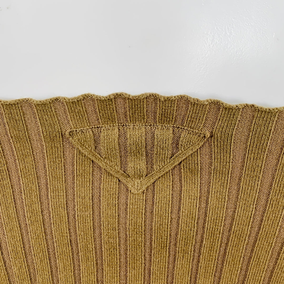 PRADA Size S Brown Cotton Rib Knit Spaghetti Straps Knee Length Dress