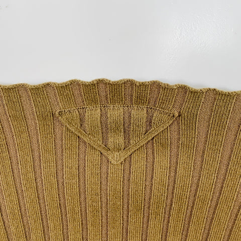 PRADA Size S Brown Cotton Rib Knit Spaghetti Straps Knee Length Dress