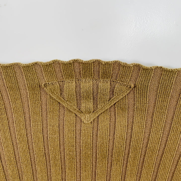 PRADA Size S Brown Cotton Rib Knit Spaghetti Straps Knee Length Dress