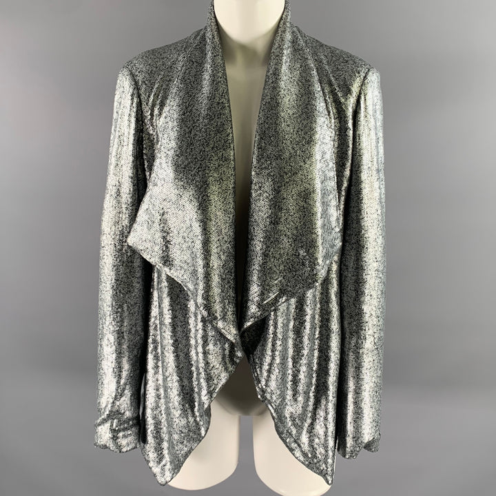 DONNA KARAN Size 6 Grey Silver Sequin Polyester Viscose Jacket