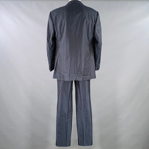 ISAIA Size 46 Long Navy Stripe Wool Silk Notch Lapel Suit