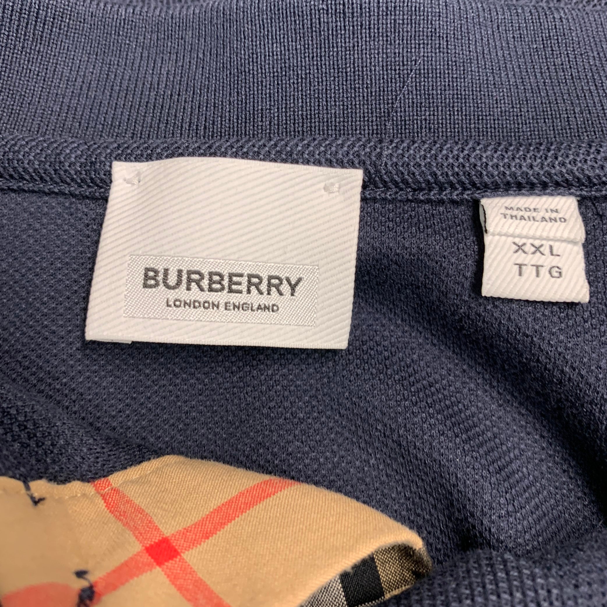 BURBERRY Size XXL Navy Cotton Monogram Half Placket Polo Sui Generis Designer Consignment