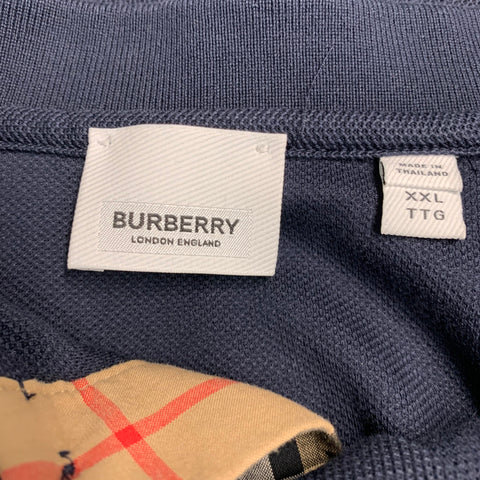 BURBERRY Size XXL Navy Cotton Monogram Half Placket Polo