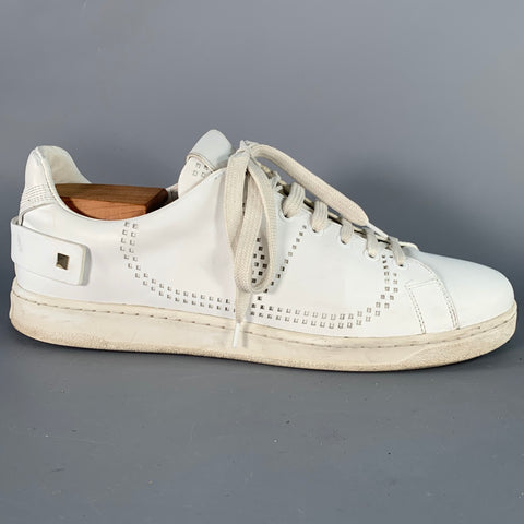 VALENTINO Size 10 White Perforated Leather Lace-Up Sneakers