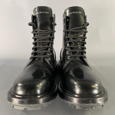 ALEXANDER MCQUEEN Size 8.5 Black Leather Lace Up Boots