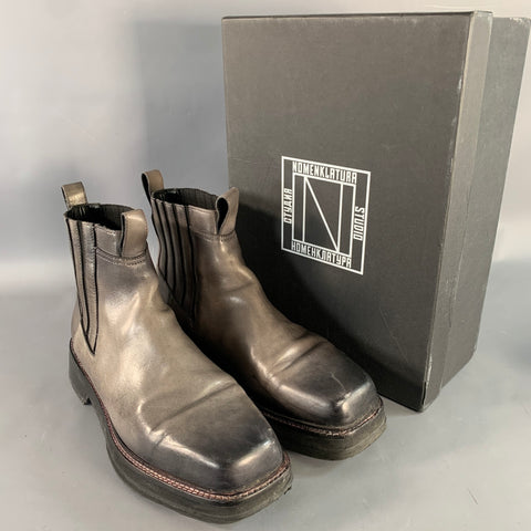 NOMENKLATURA Size 11 Pilgrim Grey Leather Rubber Sole Chelsea Boots