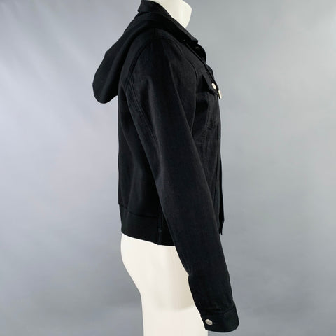 ALEXANDER MCQUEEN Size 40 Black Red Twill Cotton Blend Denim Jacket