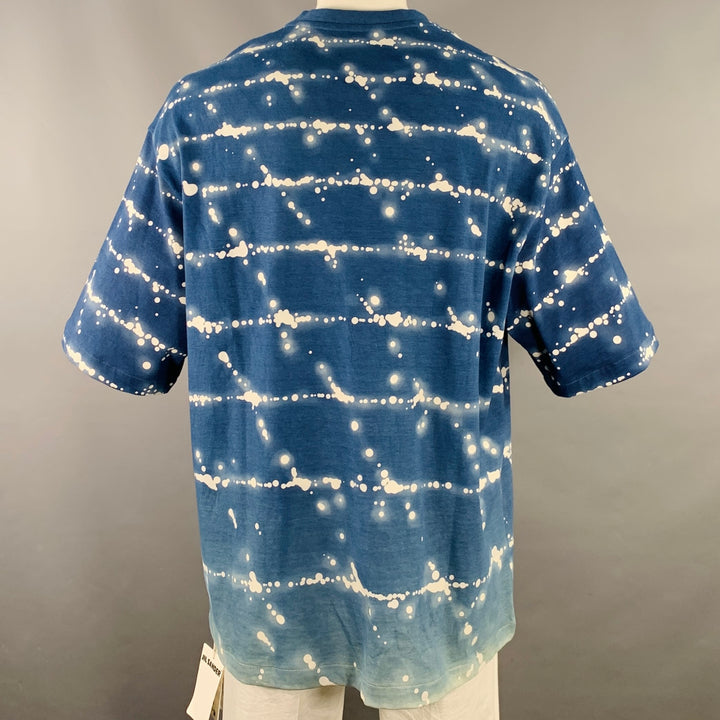 JIL SANDER Size XL City Lights Blue White Abstract Cotton Crew Neck T-shirt
