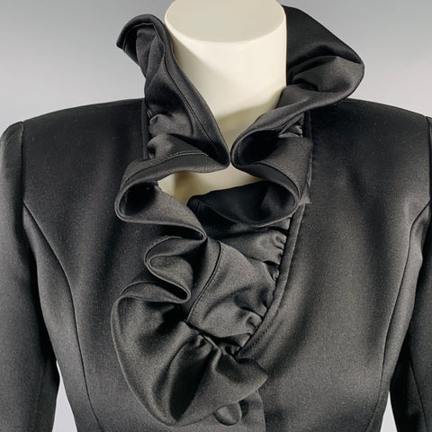 OLEG CASSINI Size 2 Black Polyester Ruffle Collar Jacket