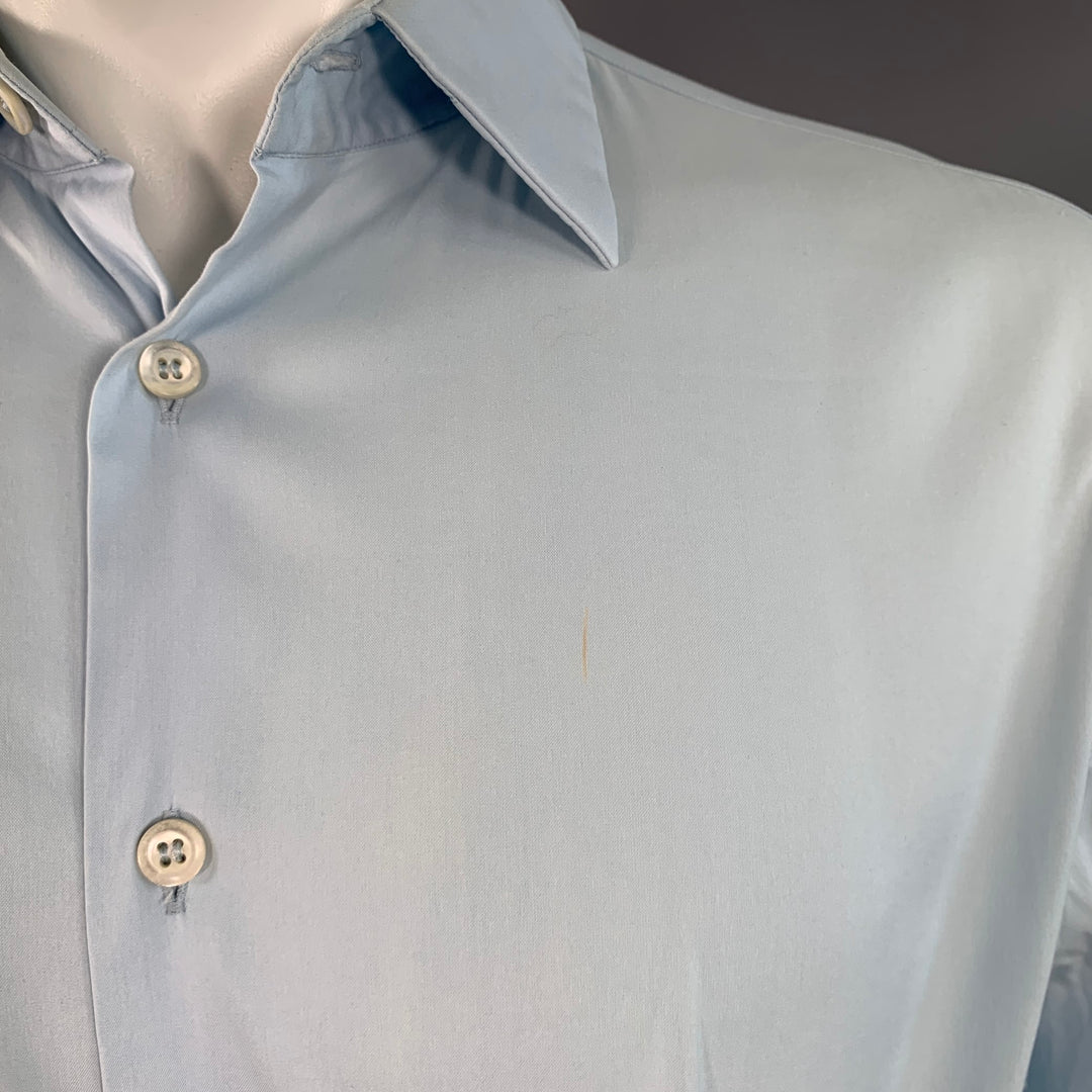 PRADA Size M Light Blue Cotton Blend Spread Collar Long Sleeve Shirt