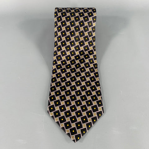 FENDI Black Yellow Monogram Silk Tie
