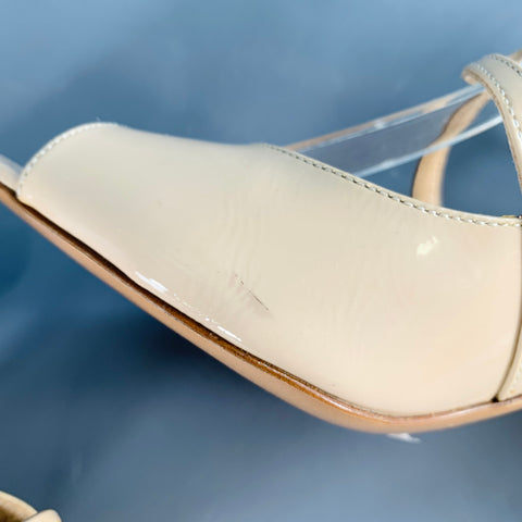 CHARLES KAMMER Size 6 Beige Nude Patent Leather Peep Toe Strappy Sandals
