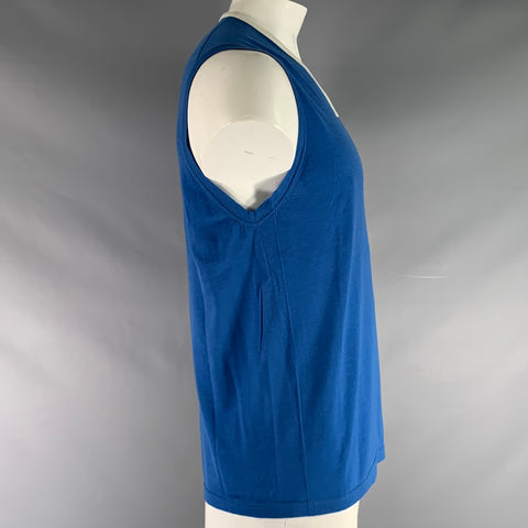 PRADA Size 44 Blue White Knitted Wool V-Neck Vest