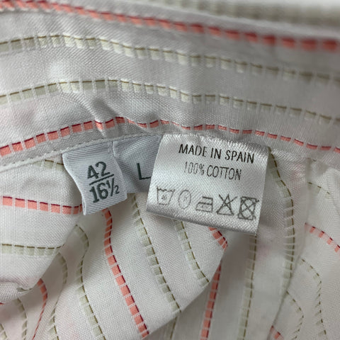 ERMENEGILDO ZEGNA Size L White Orange Stripe Cotton Long Sleeve Shirt