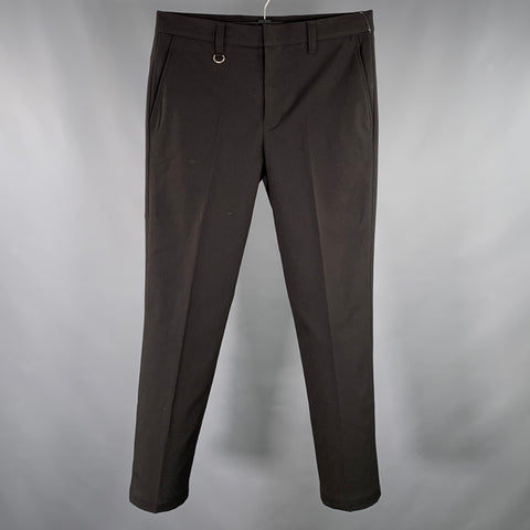 SOPH Size M Black Polyester Flat Front Dress Pants