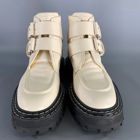 PROENZA SCHOULER Size 9 Cream Black Leather Calf Buckle Boots