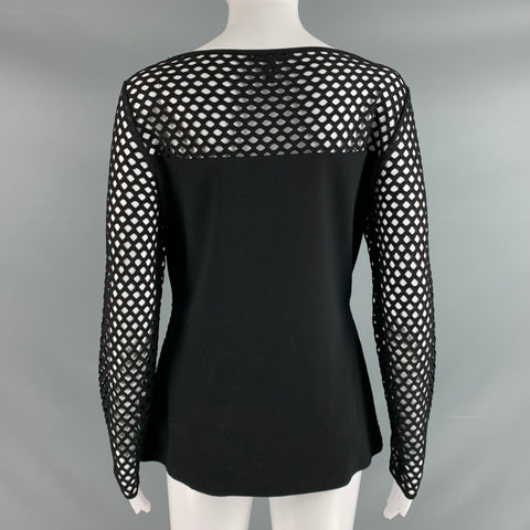 ESCADA Taille S Noir Or Viscose Polyester Découpé Manches Longues Robe Haut