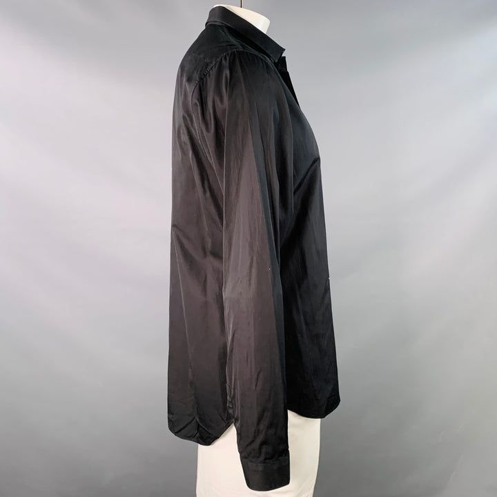 DIOR HOMME Size L Black Cotton Hidden Placket Embroidered Long Sleeve Shirt