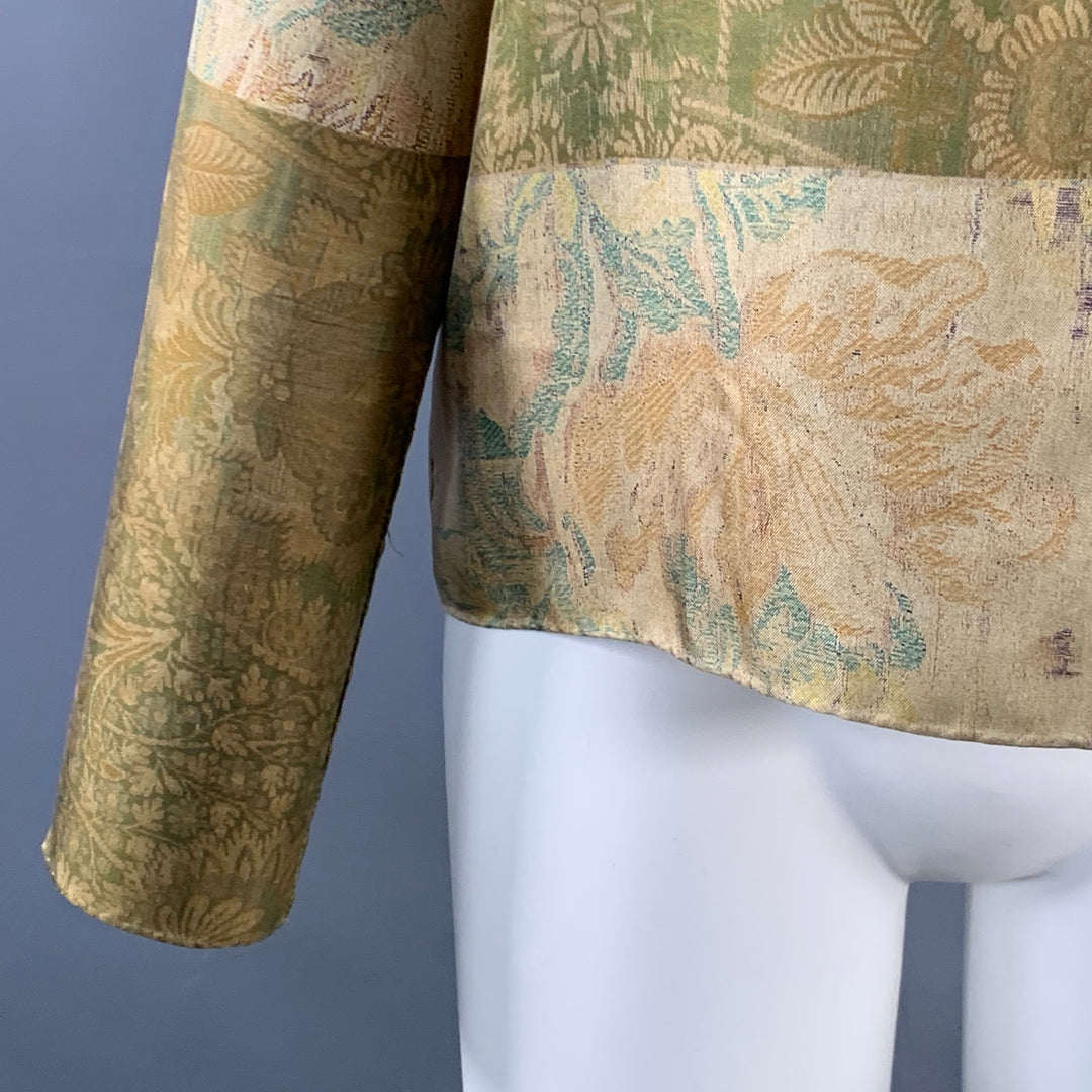 PIERRE-LOUIS MASCIA Size XS Green Brown Silk Floral Long Sleeve Dress Top