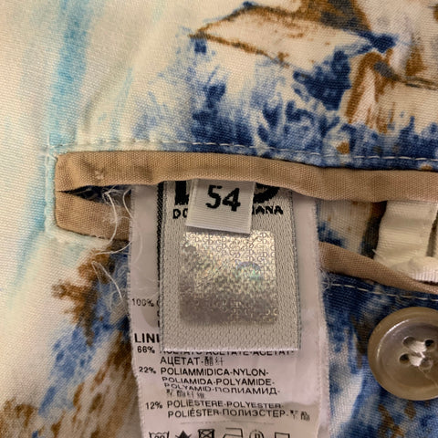 D&G by DOLCE & GABBANA Size 44 White Blue Brown Tropical Print Cotton Sport Coat