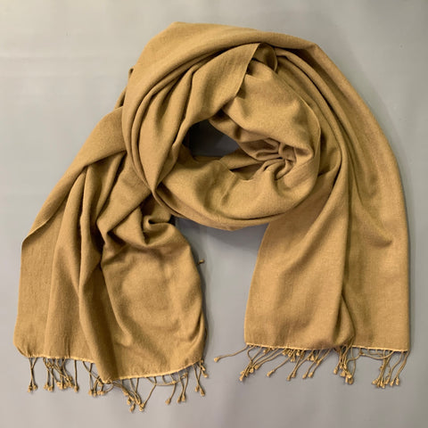 Écharpe châle VINTAGE à franges camel