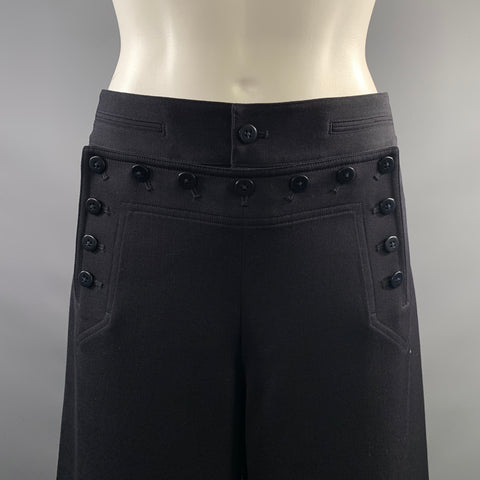 RALPH LAUREN Size 8 Black Navy Wool Wide leg Dress Pants