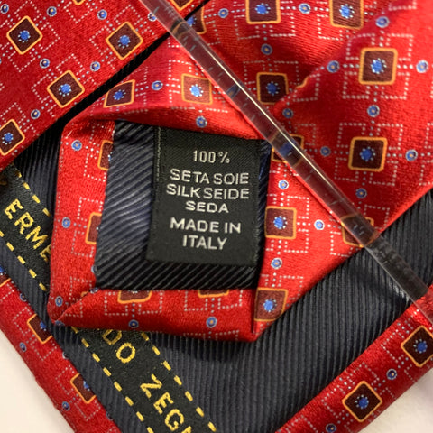 ERMENEGILDO ZEGNA One Size Red Blue Silk Tie