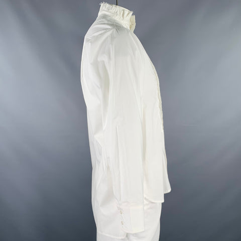 NON CONVENTIONNEL Chemise plissée en coton blanc à col montant et manches longues Taille 48