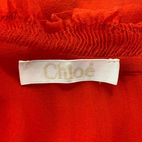 CHLOE Top de vestido sin mangas con volantes de seda roja talla 8