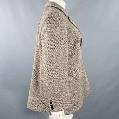 MARINA RINALDI Size L Black Beige Wool Blend Herringbone Jacket Blazer