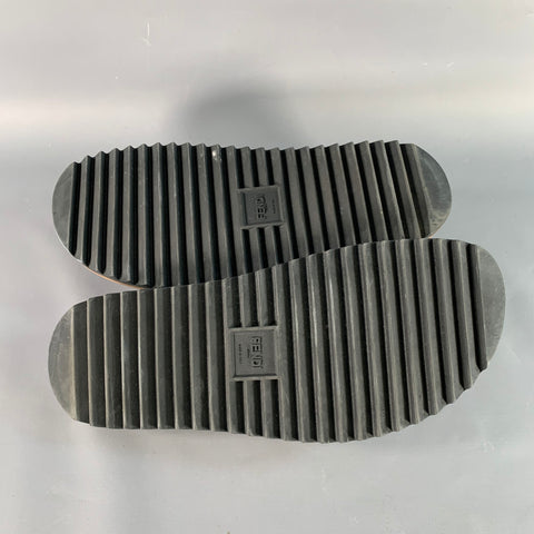 FENDI Size 10 Brown Beige Logo Monogram Acetate Slip On Slide Sandals
