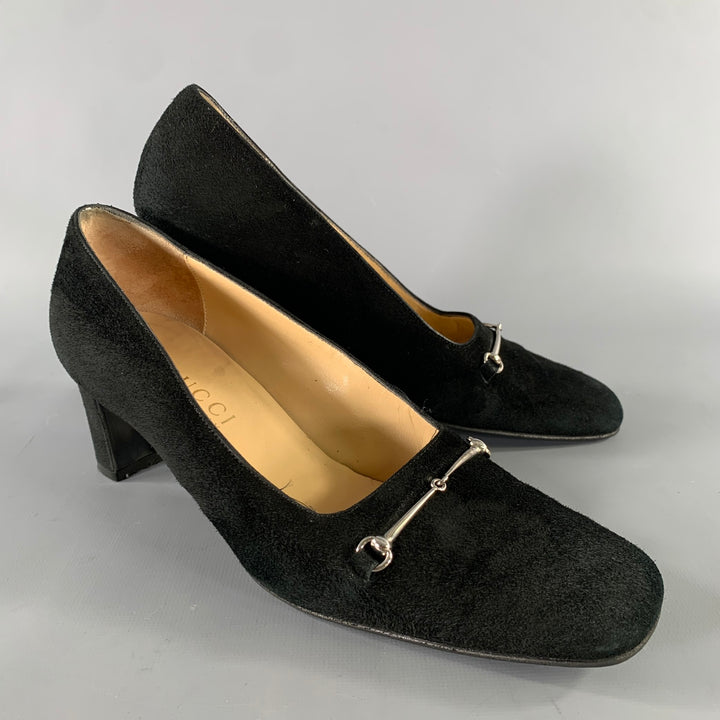 GUCCI Size 7 Black Suede Square Toe Pumps