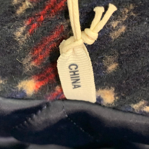 KITH Size M Navy Red Beige Plaid Wool Blend Double Breasted Coat
